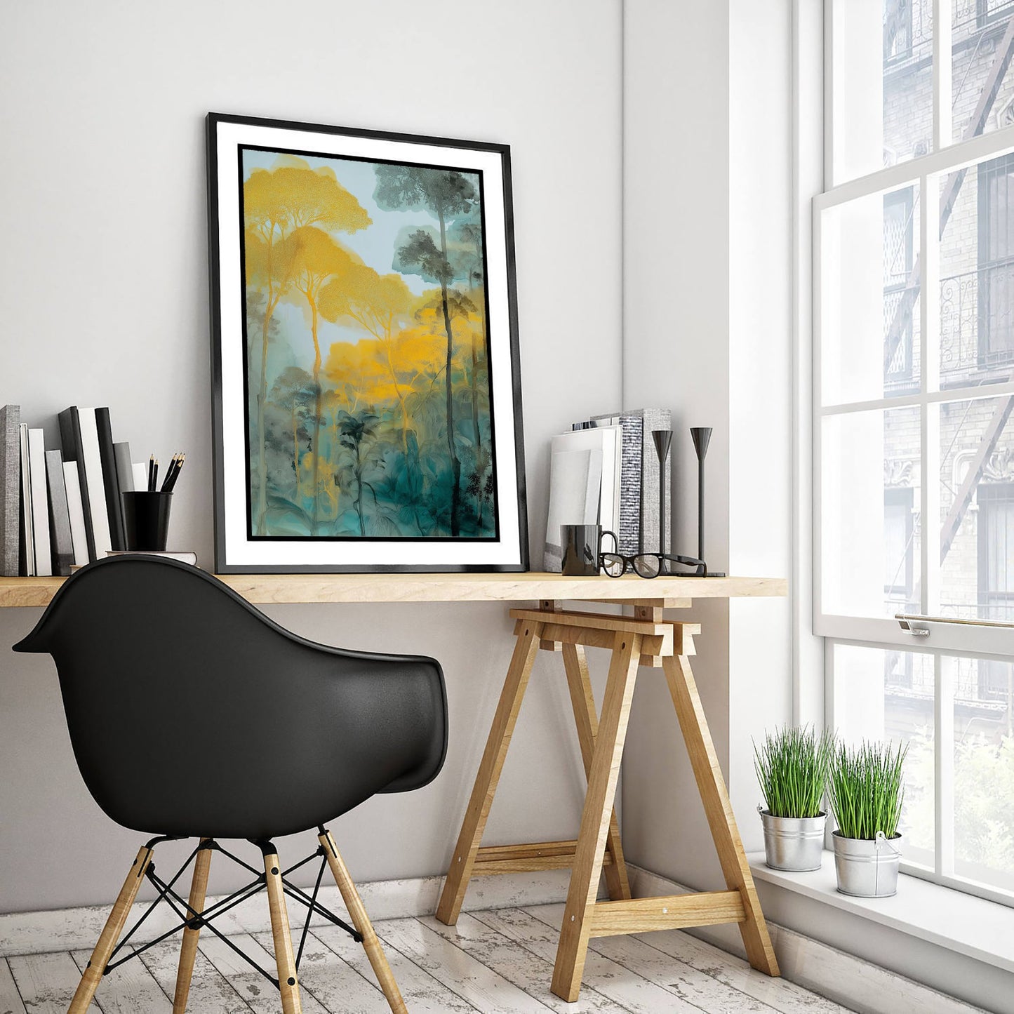 Amazon Rainforest Watercolour Art Print - Golden Jungle Painting - Teal and Yellow Nature Wall Art - Forest Poster 3/3