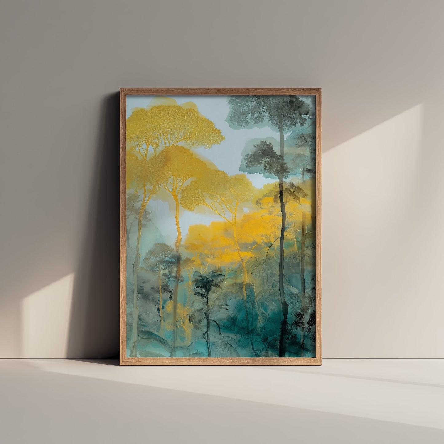 Amazon Rainforest Watercolour Art Print - Golden Jungle Painting - Teal and Yellow Nature Wall Art - Forest Poster 3/3