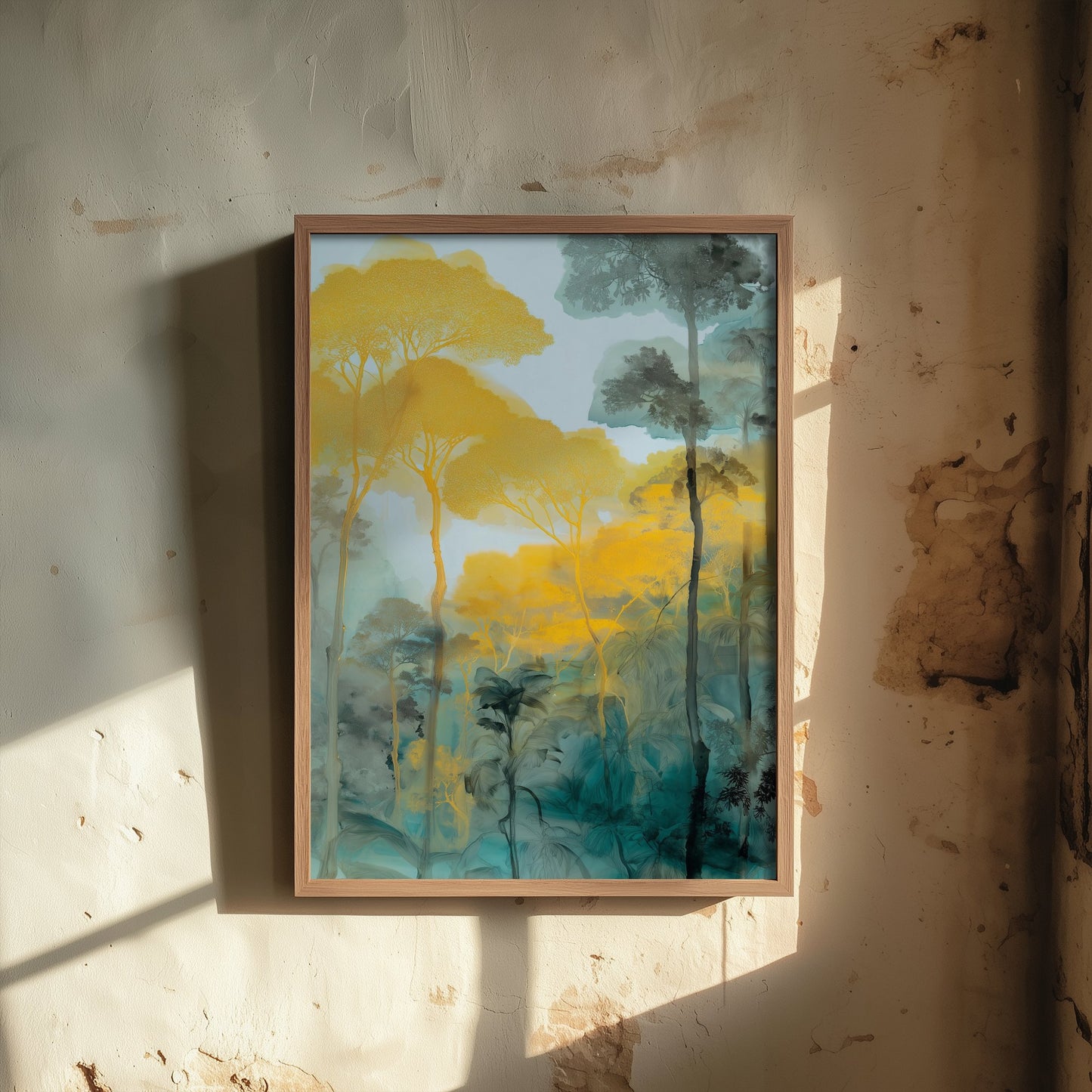 Amazon Rainforest Watercolour Art Print - Golden Jungle Painting - Teal and Yellow Nature Wall Art - Forest Poster 3/3