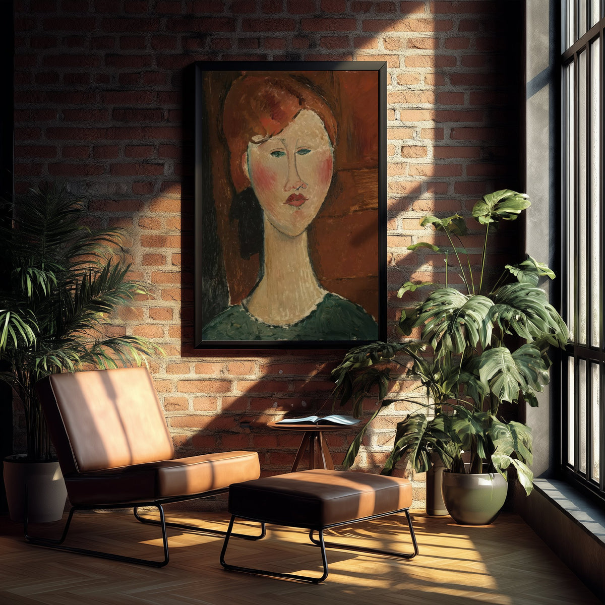 Amedeo Modigliani - Portrait of a Woman with Red Hair (1917) - Classic Painting Art Print - Elongated Face Green Dress Modernist Poster