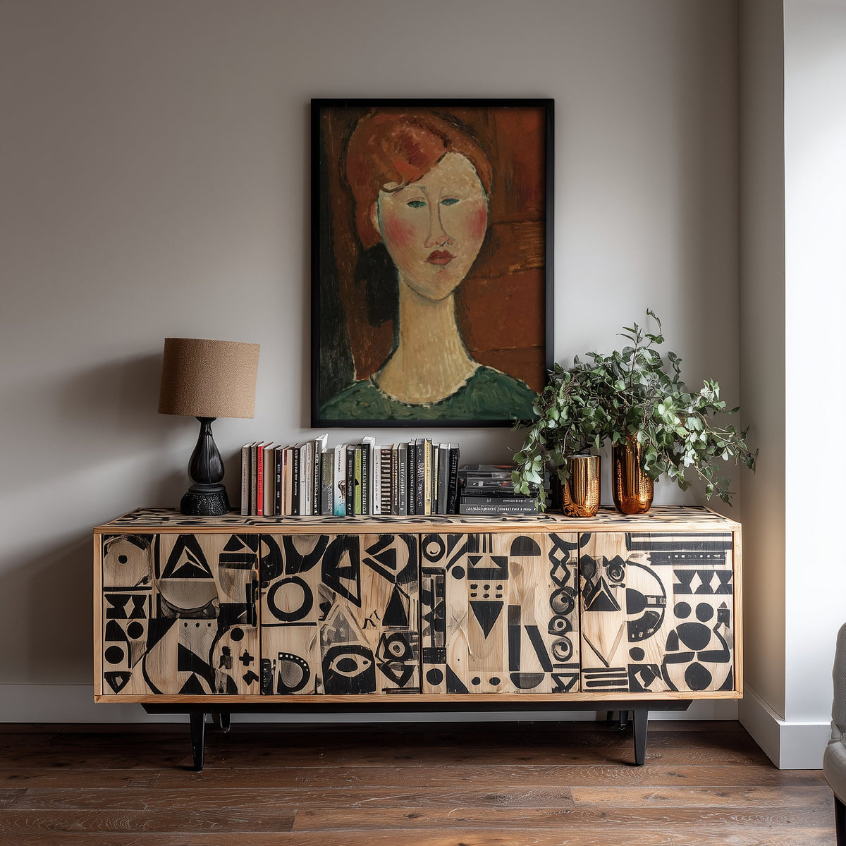 Amedeo Modigliani - Portrait of a Woman with Red Hair (1917) - Classic Painting Art Print - Elongated Face Green Dress Modernist Poster