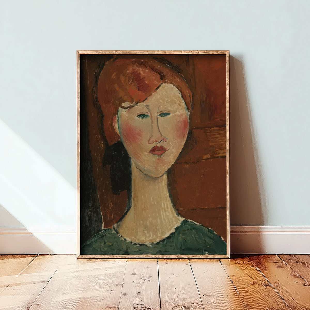 Amedeo Modigliani - Portrait of a Woman with Red Hair (1917) - Classic Painting Art Print - Elongated Face Green Dress Modernist Poster