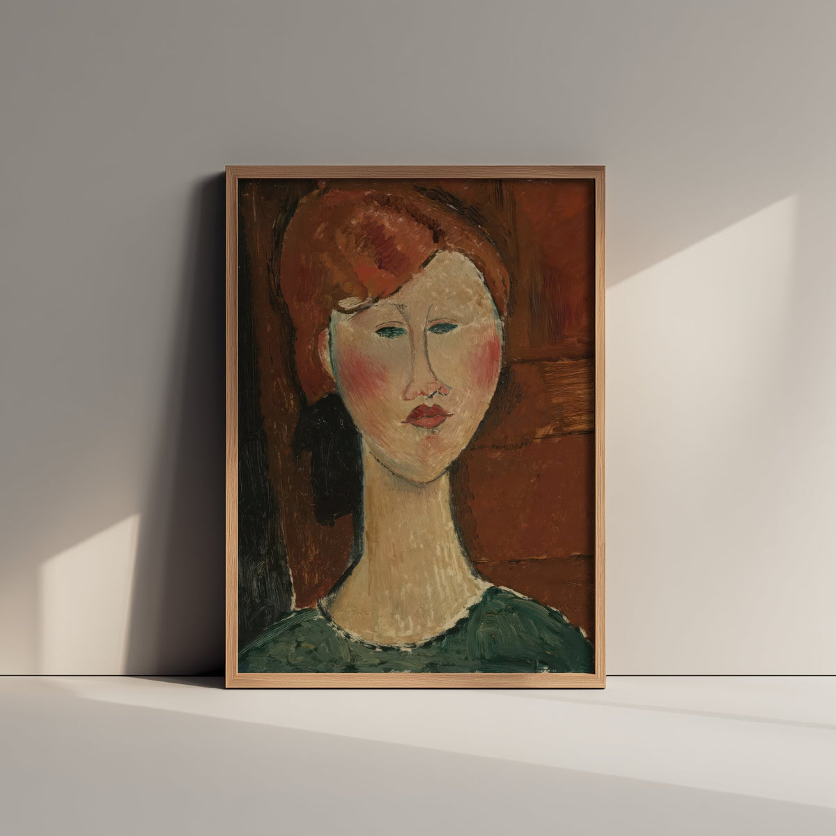 Amedeo Modigliani - Portrait of a Woman with Red Hair (1917) - Classic Painting Art Print - Elongated Face Green Dress Modernist Poster