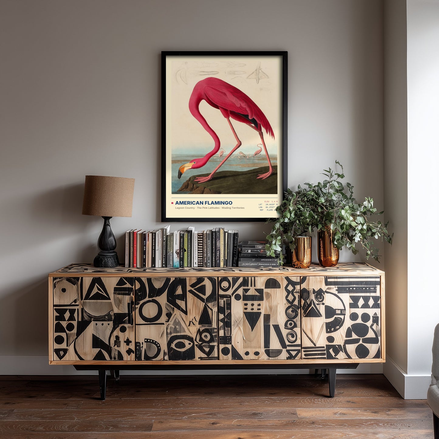 American Flamingo Art Print - Audubon Style Bird Illustration - Vintage Natural History Poster - Pink Wall Art