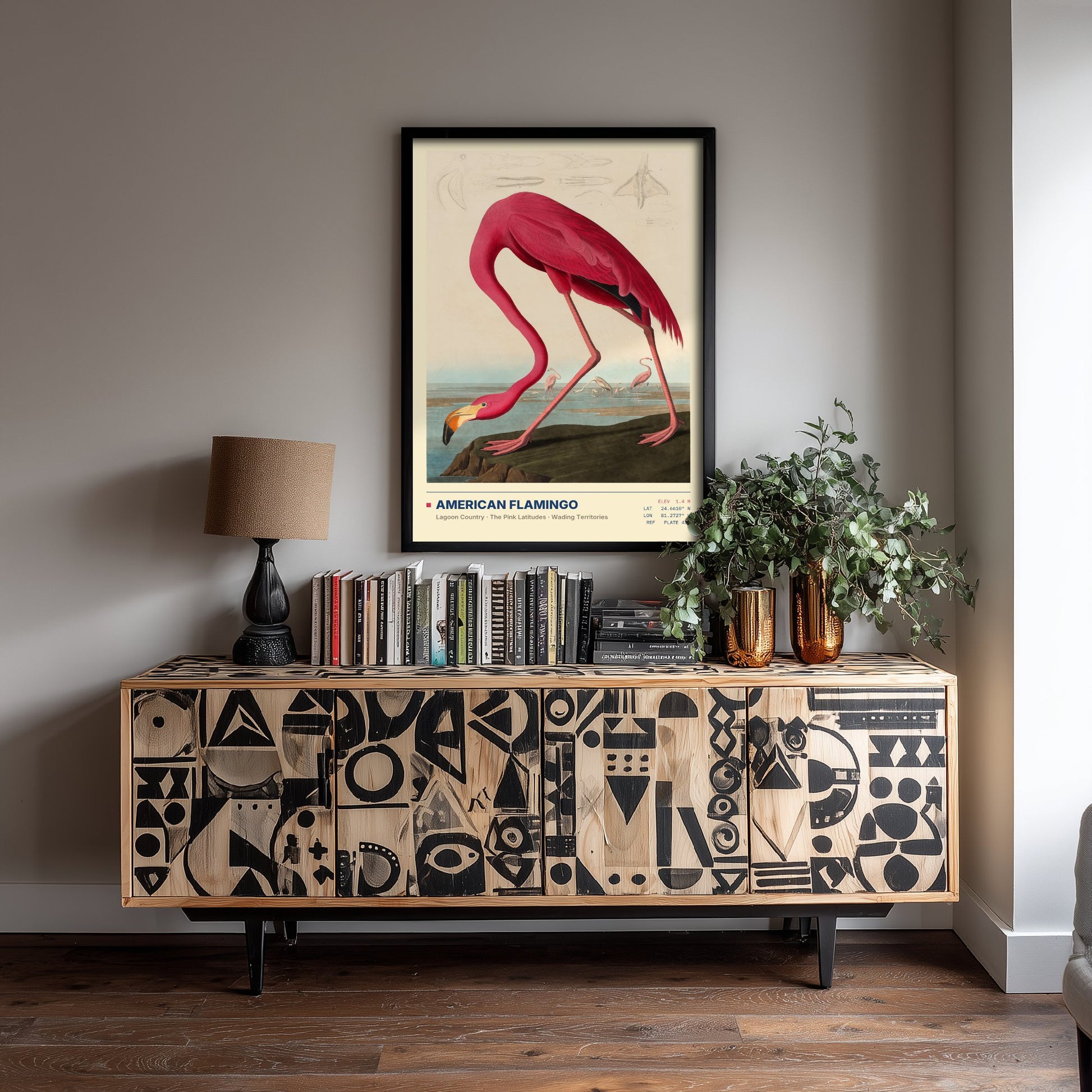 American Flamingo Art Print - Audubon Style Bird Illustration - Vintage Natural History Poster - Pink Wall Art