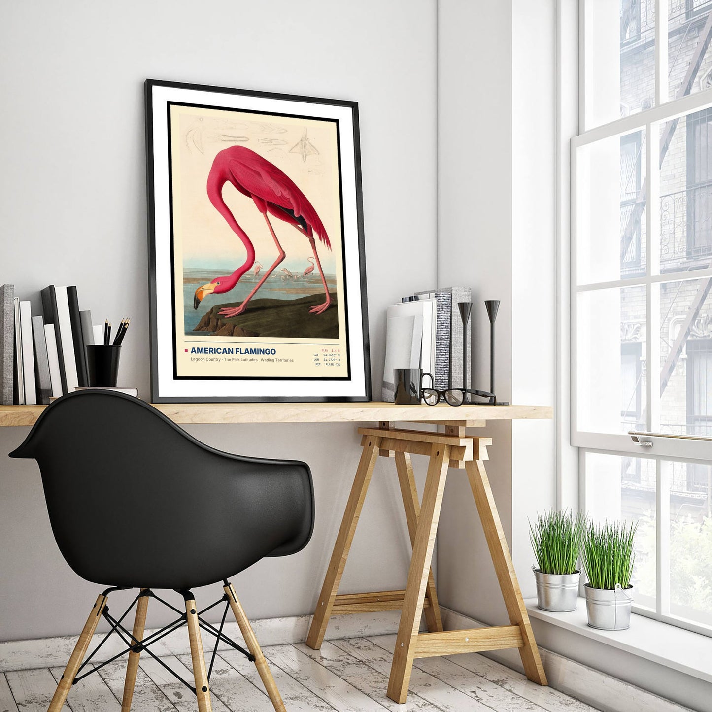 American Flamingo Art Print - Audubon Style Bird Illustration - Vintage Natural History Poster - Pink Wall Art