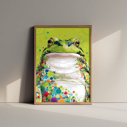 Frog Art Print - Colourful Frog Poster - Vibrant Bubble Illustration - Amphibian Wildlife Wall Art 1/3