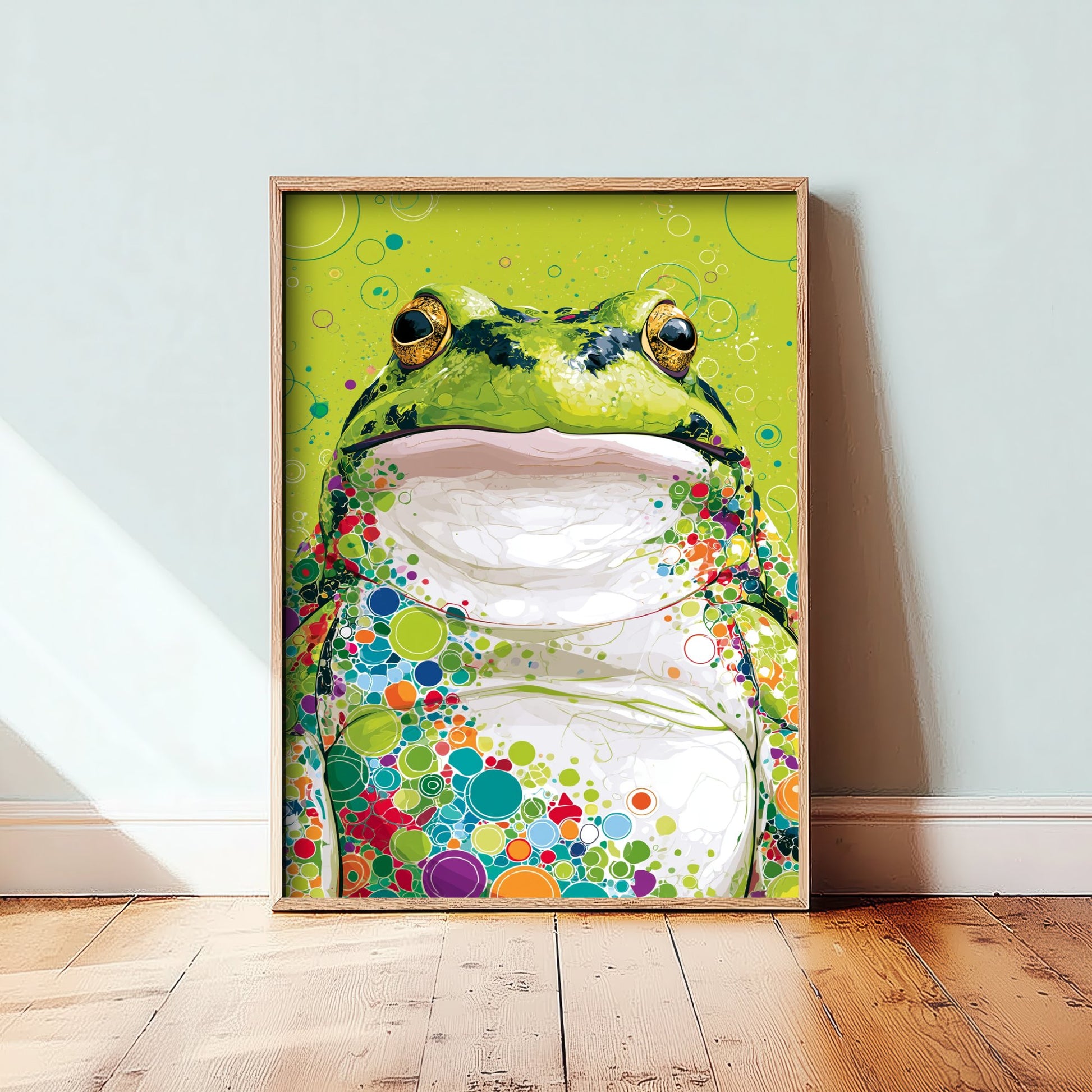 Frog Art Print - Colourful Frog Poster - Vibrant Bubble Illustration - Amphibian Wildlife Wall Art 1/3