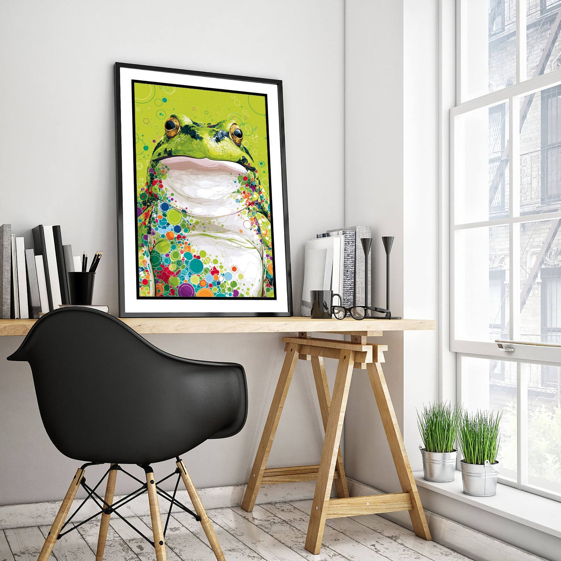 Frog Art Print - Colourful Frog Poster - Vibrant Bubble Illustration - Amphibian Wildlife Wall Art 1/3