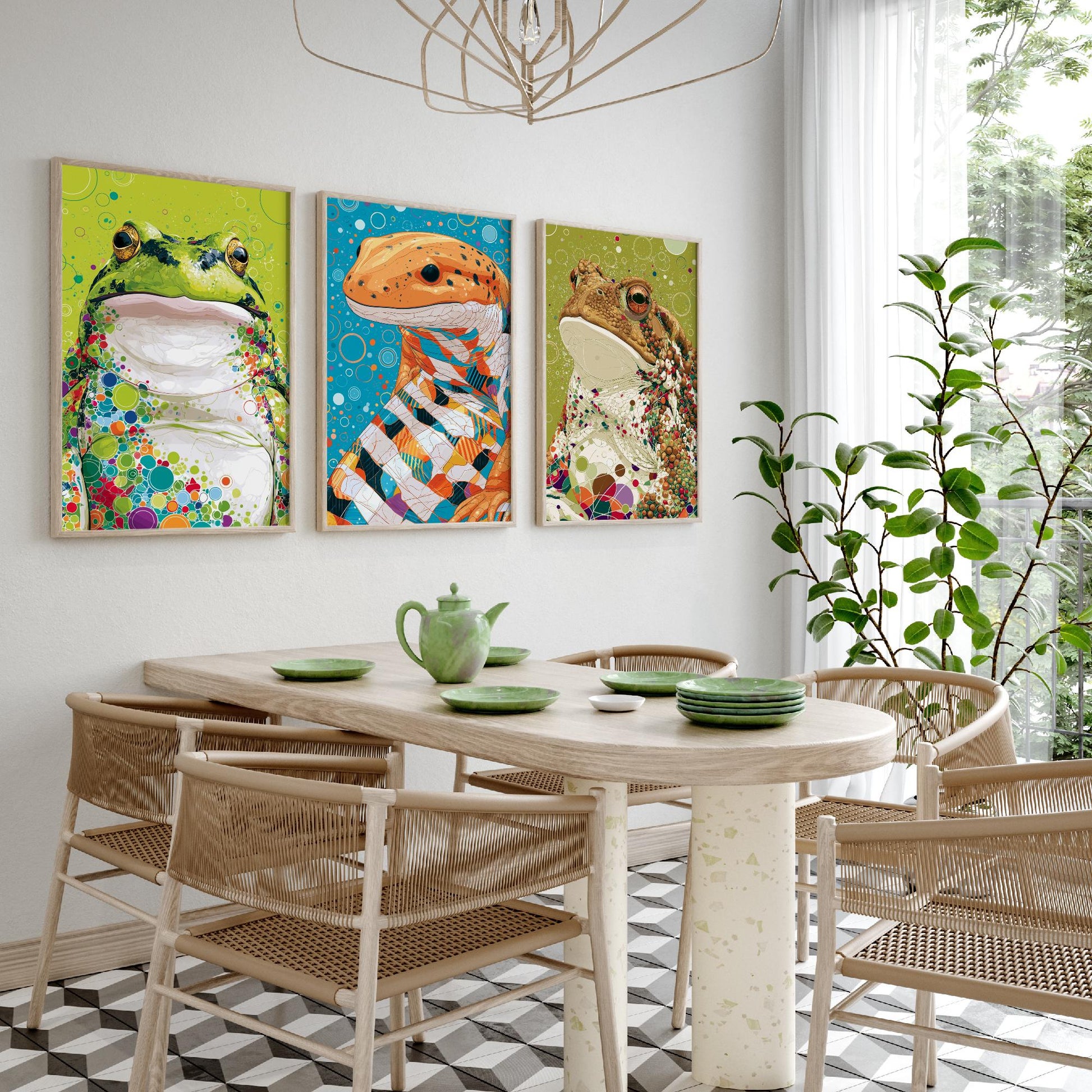 Amphibians Set of Three Art Prints - Frog, Salamander, Toad - Colourful Animal Wall Art Poster Painting Gift Nature Decor
