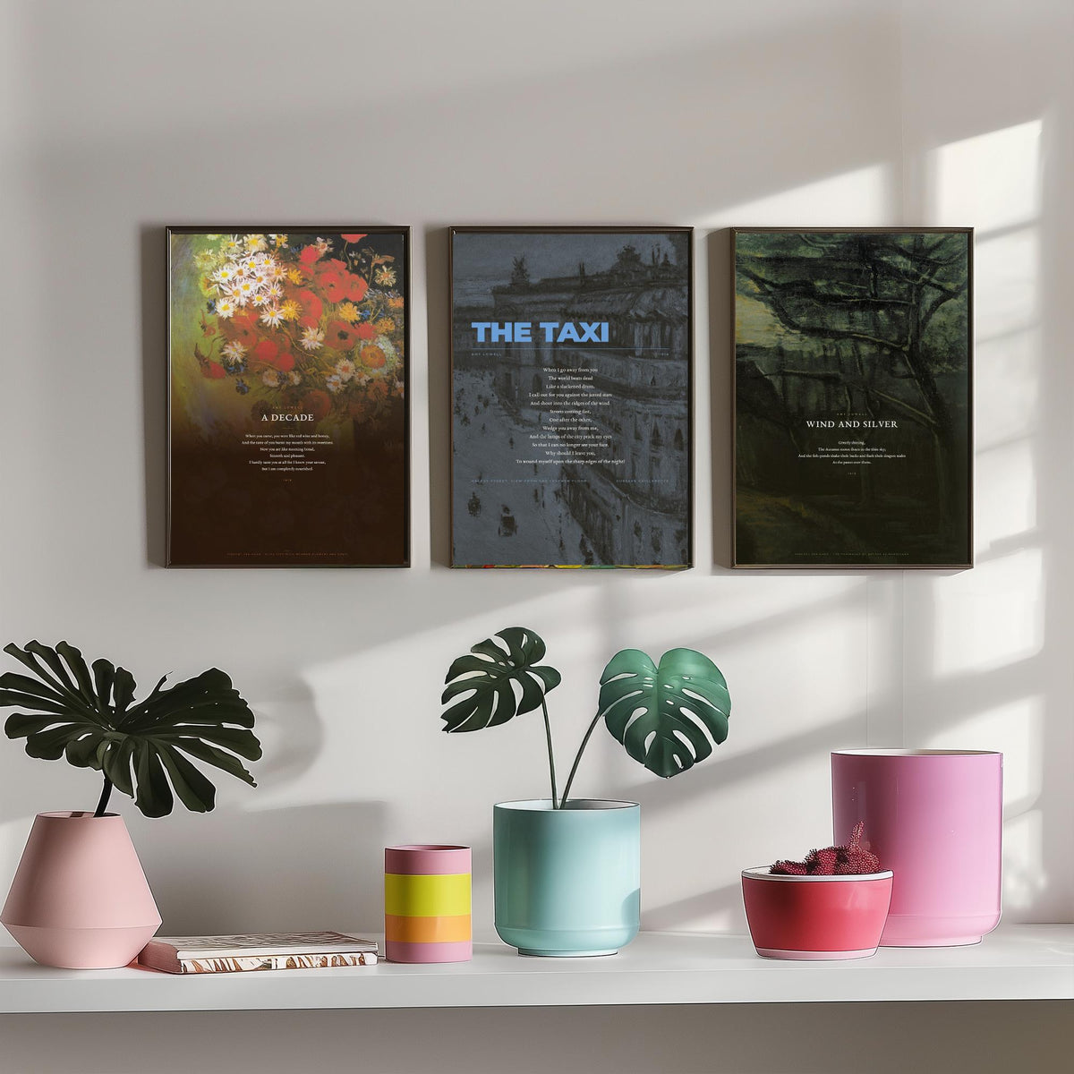 Amy Lowell Poems Set of Three Art Prints - A Decade, The Taxi, Wind and Silver - Full Poems over Van Gogh Paintings - Poetry Poster