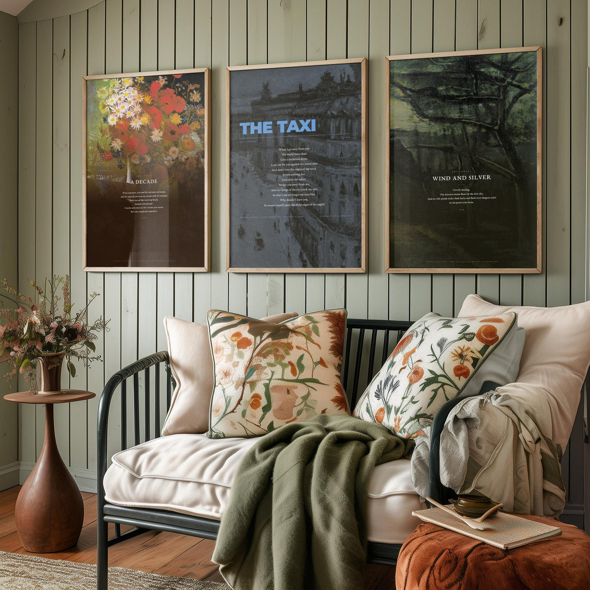 Amy Lowell Poems Set of Three Art Prints - A Decade, The Taxi, Wind and Silver - Full Poems over Van Gogh Paintings - Poetry Poster