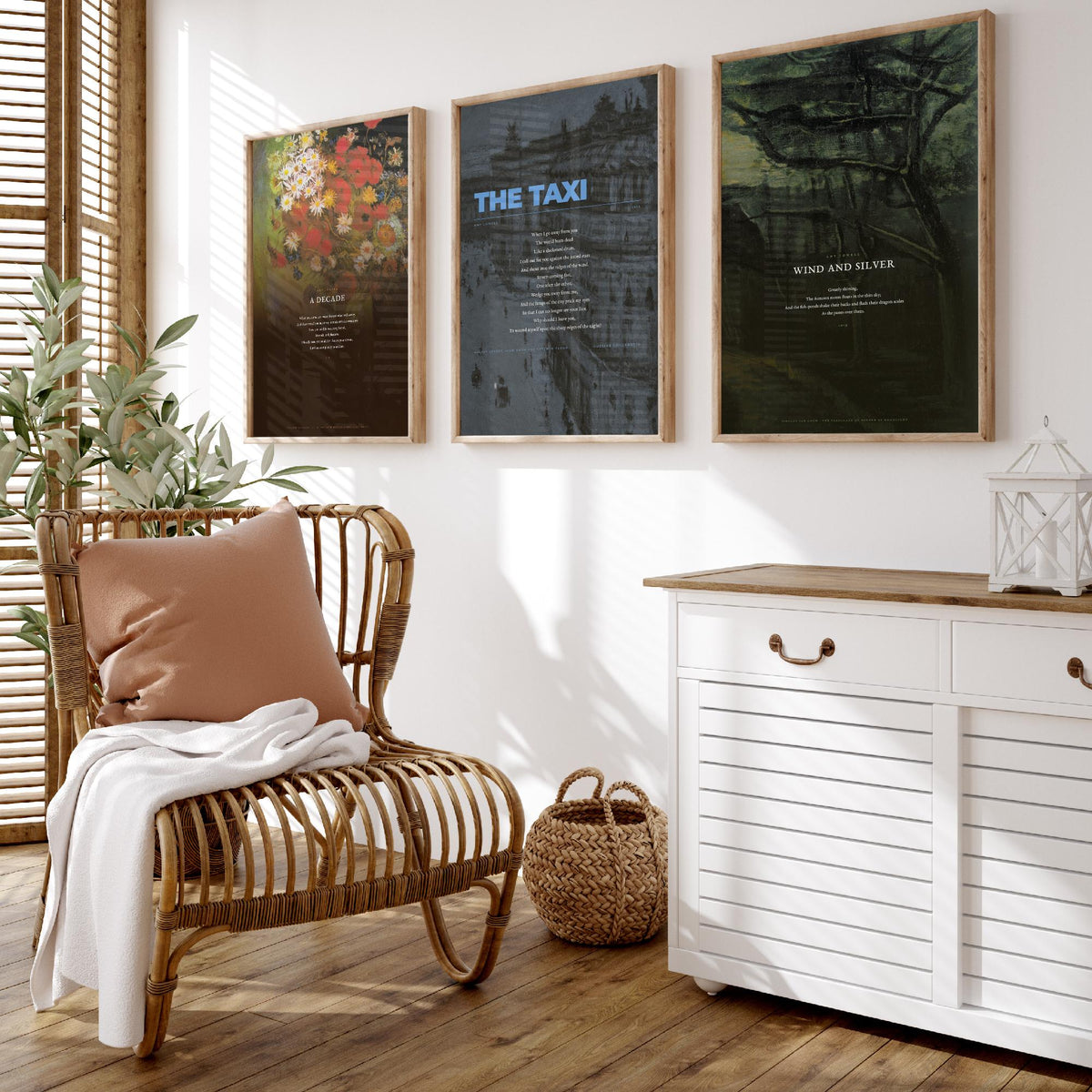 Amy Lowell Poems Set of Three Art Prints - A Decade, The Taxi, Wind and Silver - Full Poems over Van Gogh Paintings - Poetry Poster