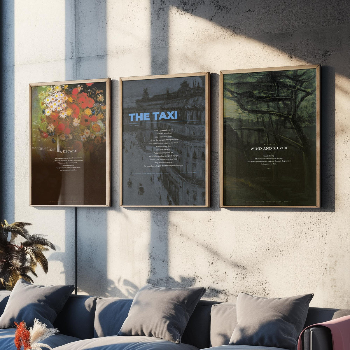 Amy Lowell Poems Set of Three Art Prints - A Decade, The Taxi, Wind and Silver - Full Poems over Van Gogh Paintings - Poetry Poster