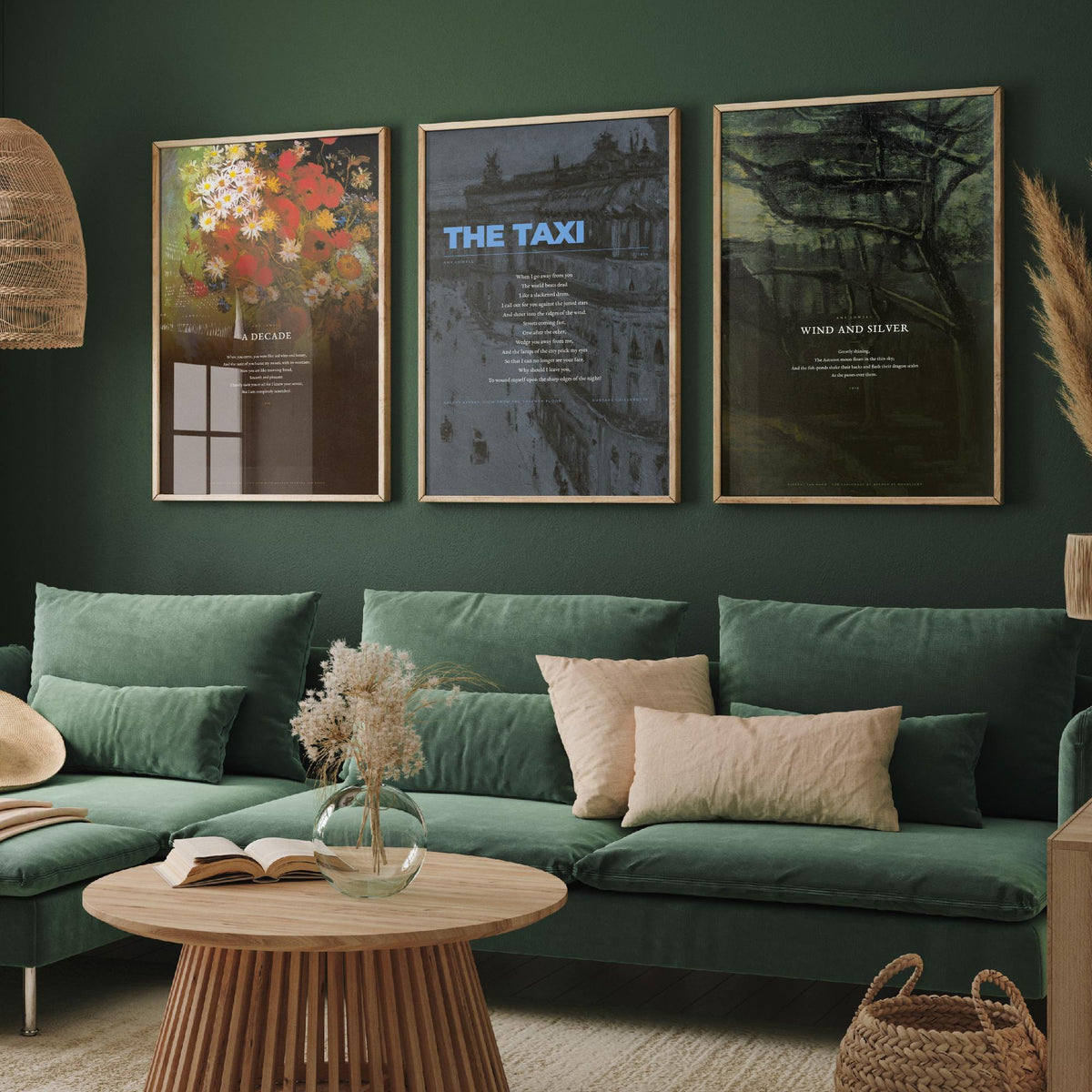 Amy Lowell Poems Set of Three Art Prints - A Decade, The Taxi, Wind and Silver - Full Poems over Van Gogh Paintings - Poetry Poster