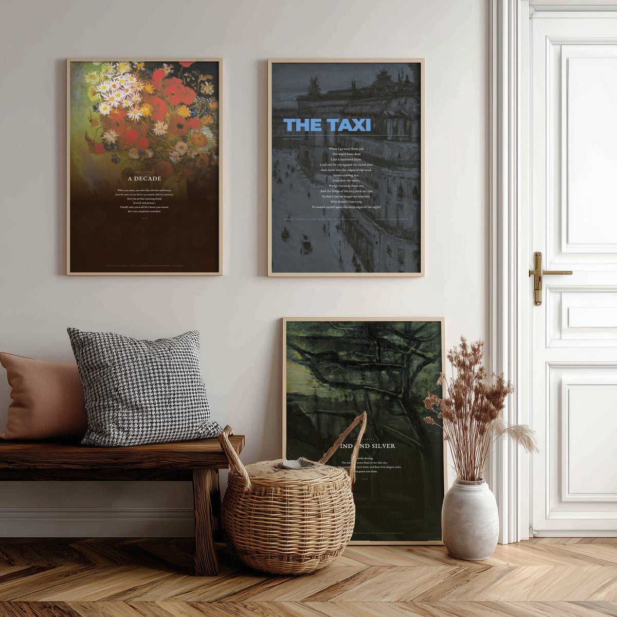 Amy Lowell Poems Set of Three Art Prints - A Decade, The Taxi, Wind and Silver - Full Poems over Van Gogh Paintings - Poetry Poster