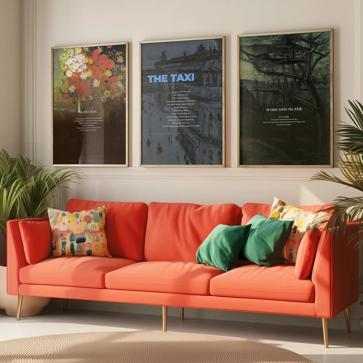 Amy Lowell Poems Set of Three Art Prints - A Decade, The Taxi, Wind and Silver - Full Poems over Van Gogh Paintings - Poetry Poster