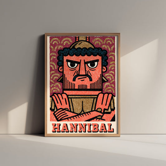 Hannibal Barca Art Print - Carthaginian General Portrait Poster - Bold Woodcut Illustration - Ancient War 1/3