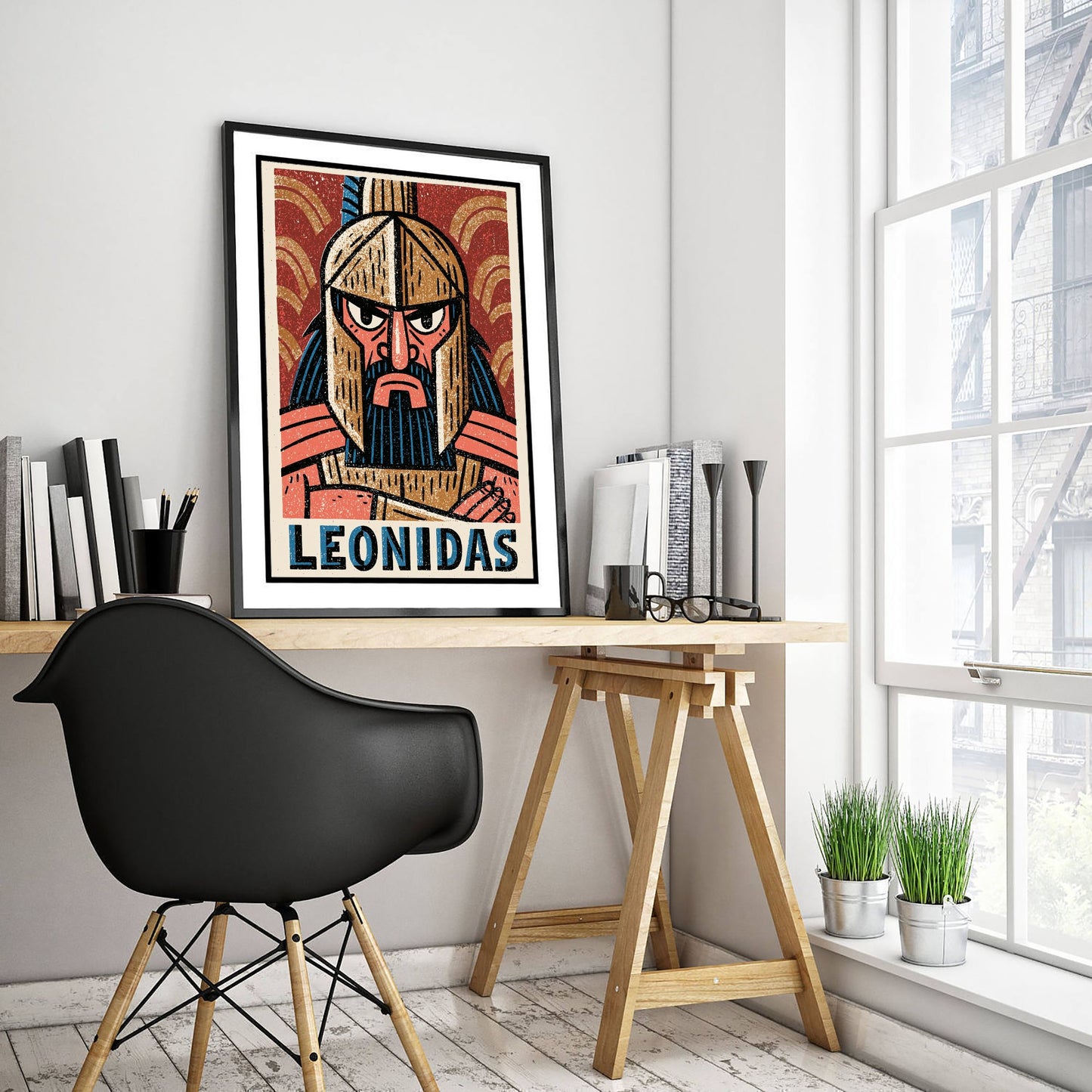 Leonidas Art Print - Spartan King Portrait Poster - Bold Woodcut Illustration - Ancient Greece Warrior 2/3