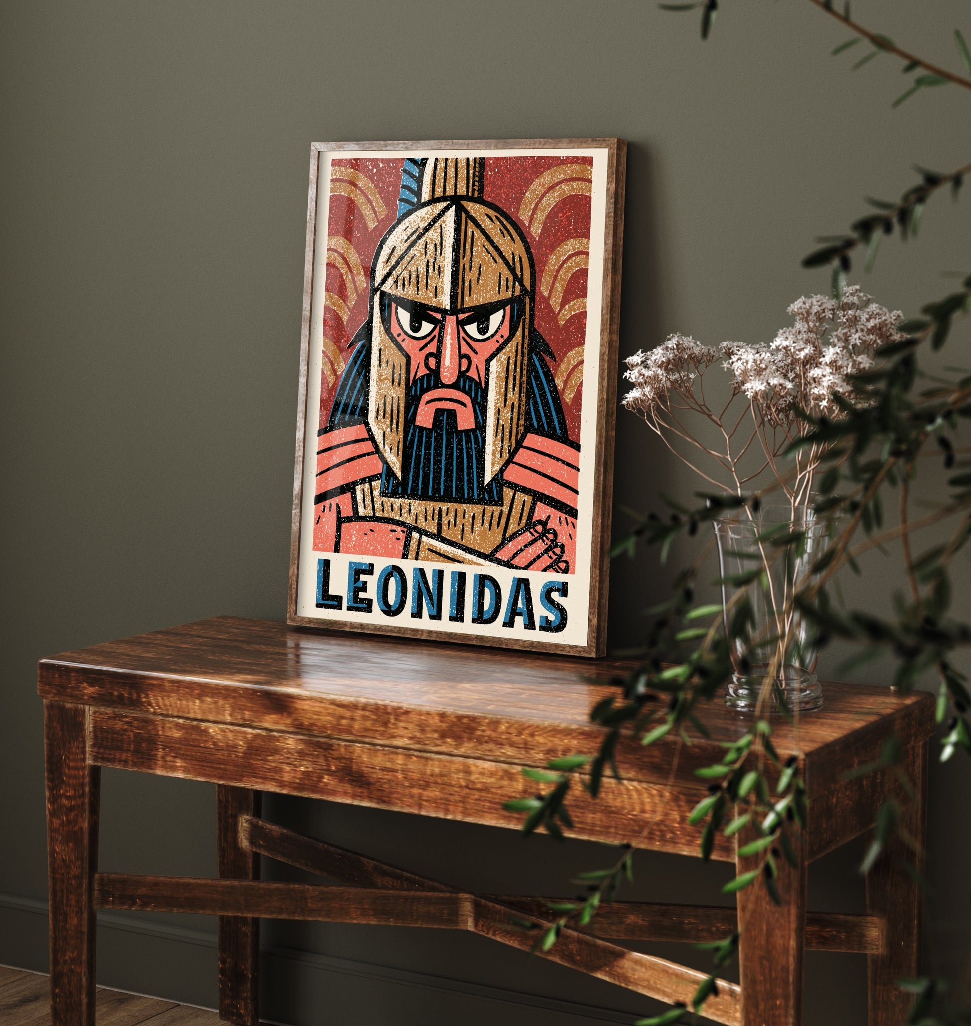 Leonidas Art Print - Spartan King Portrait Poster - Bold Woodcut Illustration - Ancient Greece Warrior 2/3