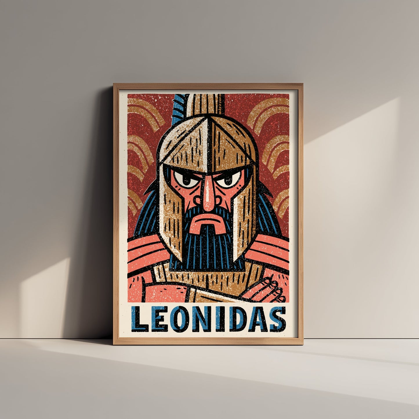 Leonidas Art Print - Spartan King Portrait Poster - Bold Woodcut Illustration - Ancient Greece Warrior 2/3