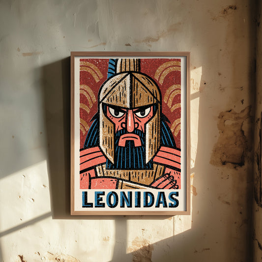 Leonidas Art Print - Spartan King Portrait Poster - Bold Woodcut Illustration - Ancient Greece Warrior 2/3