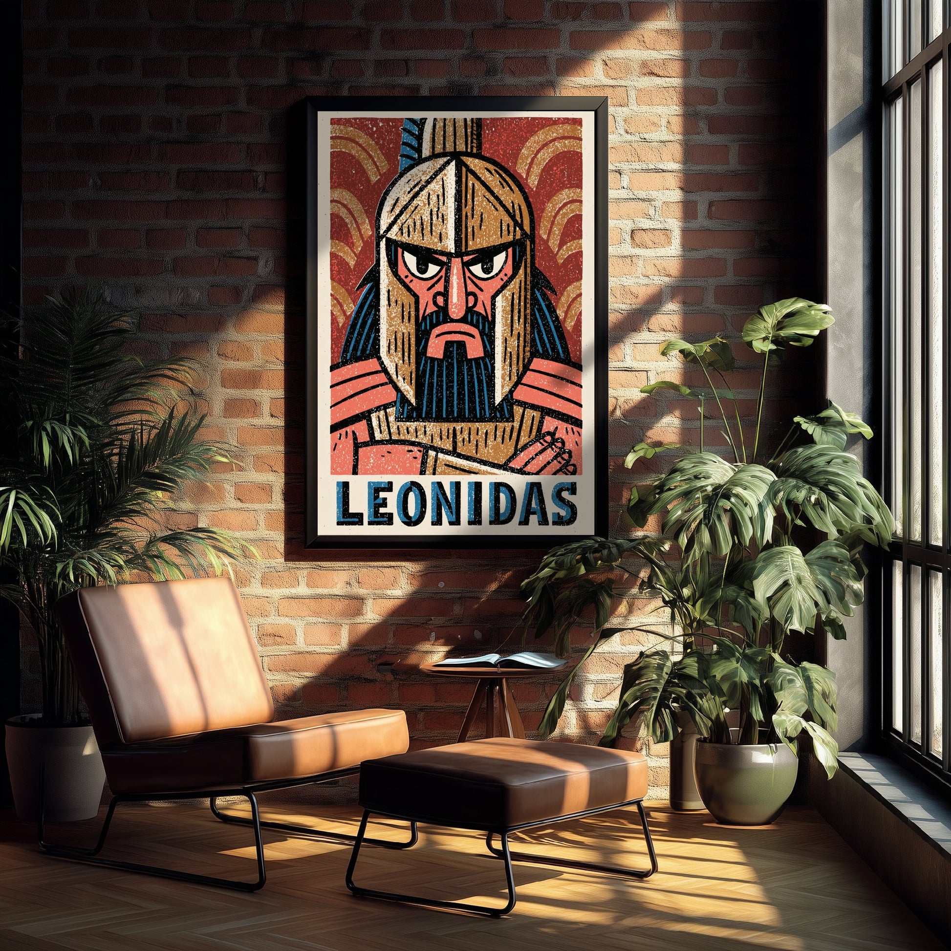 Leonidas Art Print - Spartan King Portrait Poster - Bold Woodcut Illustration - Ancient Greece Warrior 2/3