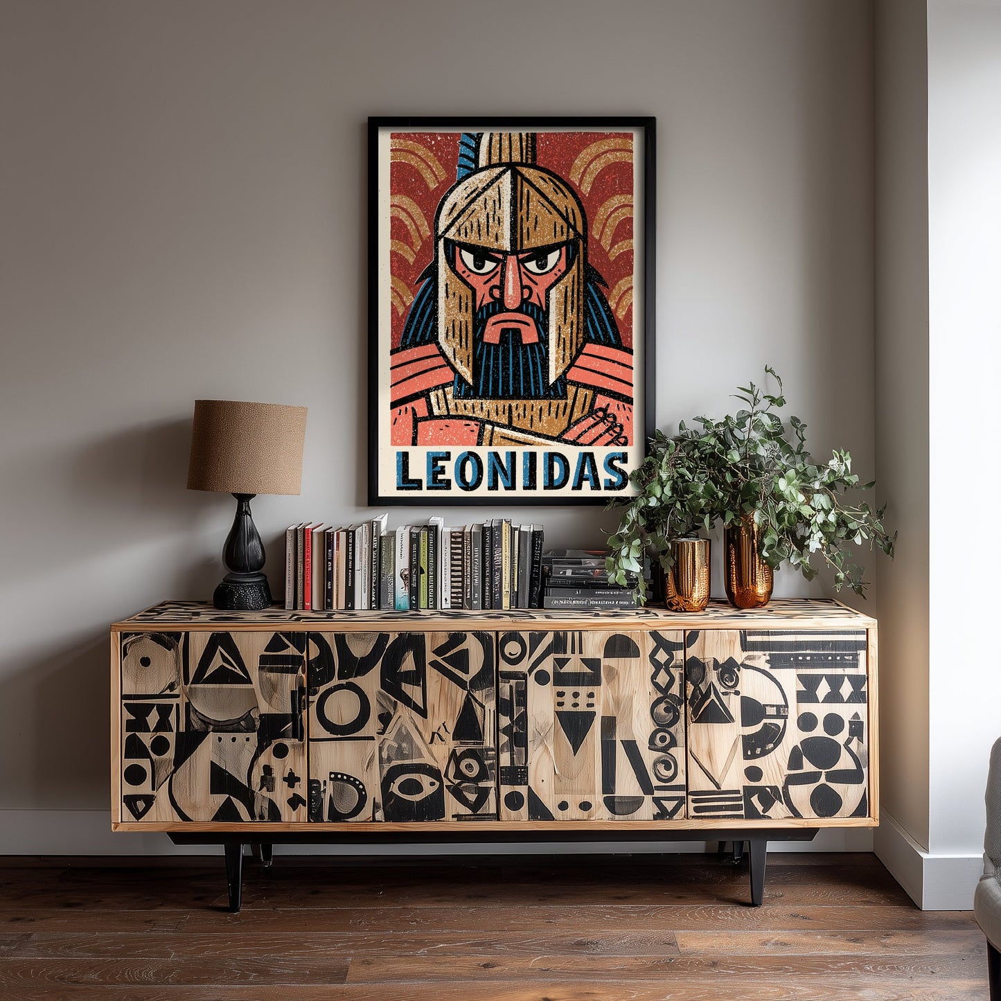Leonidas Art Print - Spartan King Portrait Poster - Bold Woodcut Illustration - Ancient Greece Warrior 2/3