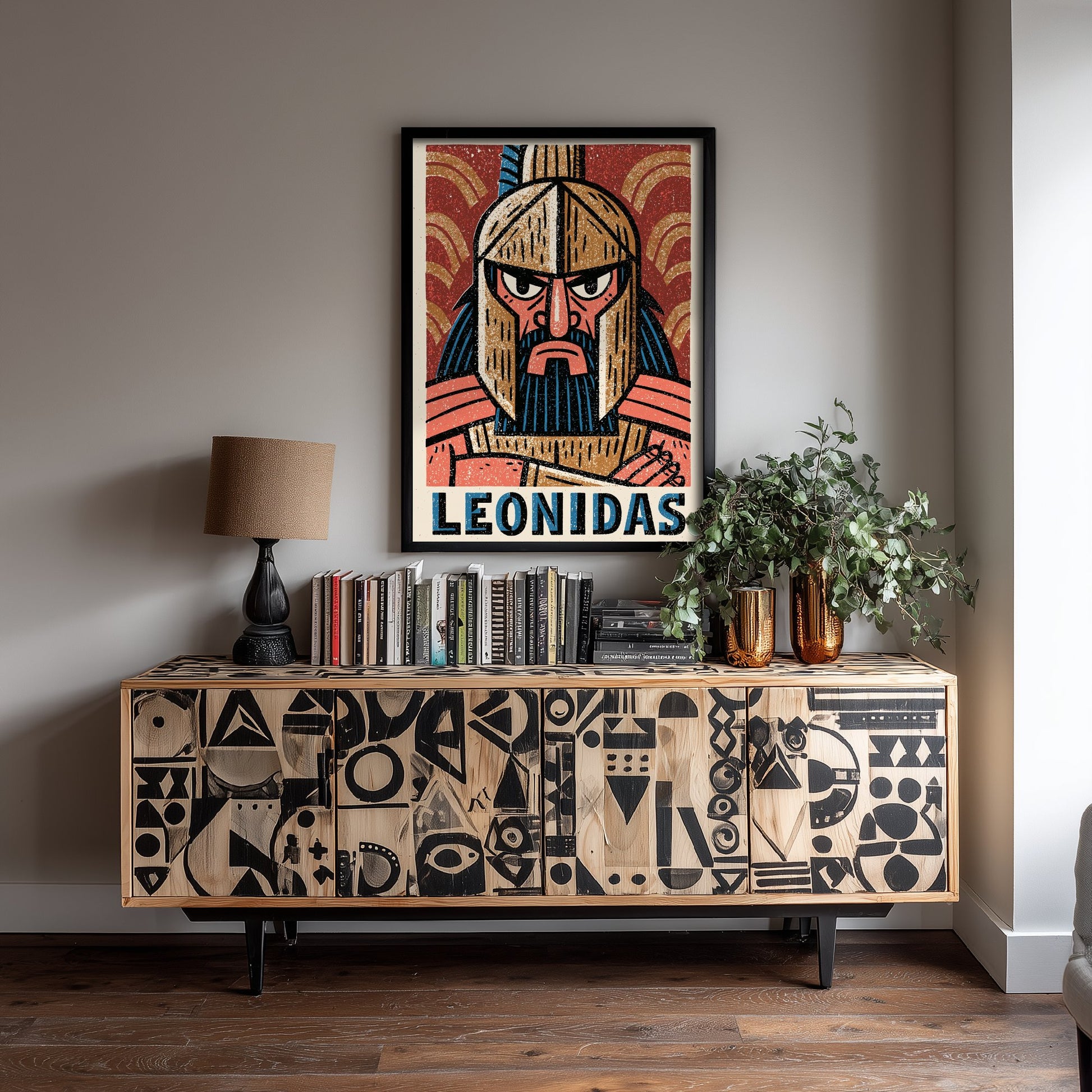 Leonidas Art Print - Spartan King Portrait Poster - Bold Woodcut Illustration - Ancient Greece Warrior 2/3