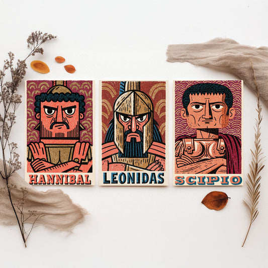 Ancient Commanders Set of Three Art Prints - Hannibal, Leonidas, Scipio - History Poster Wall Art Gift Illustration Decor