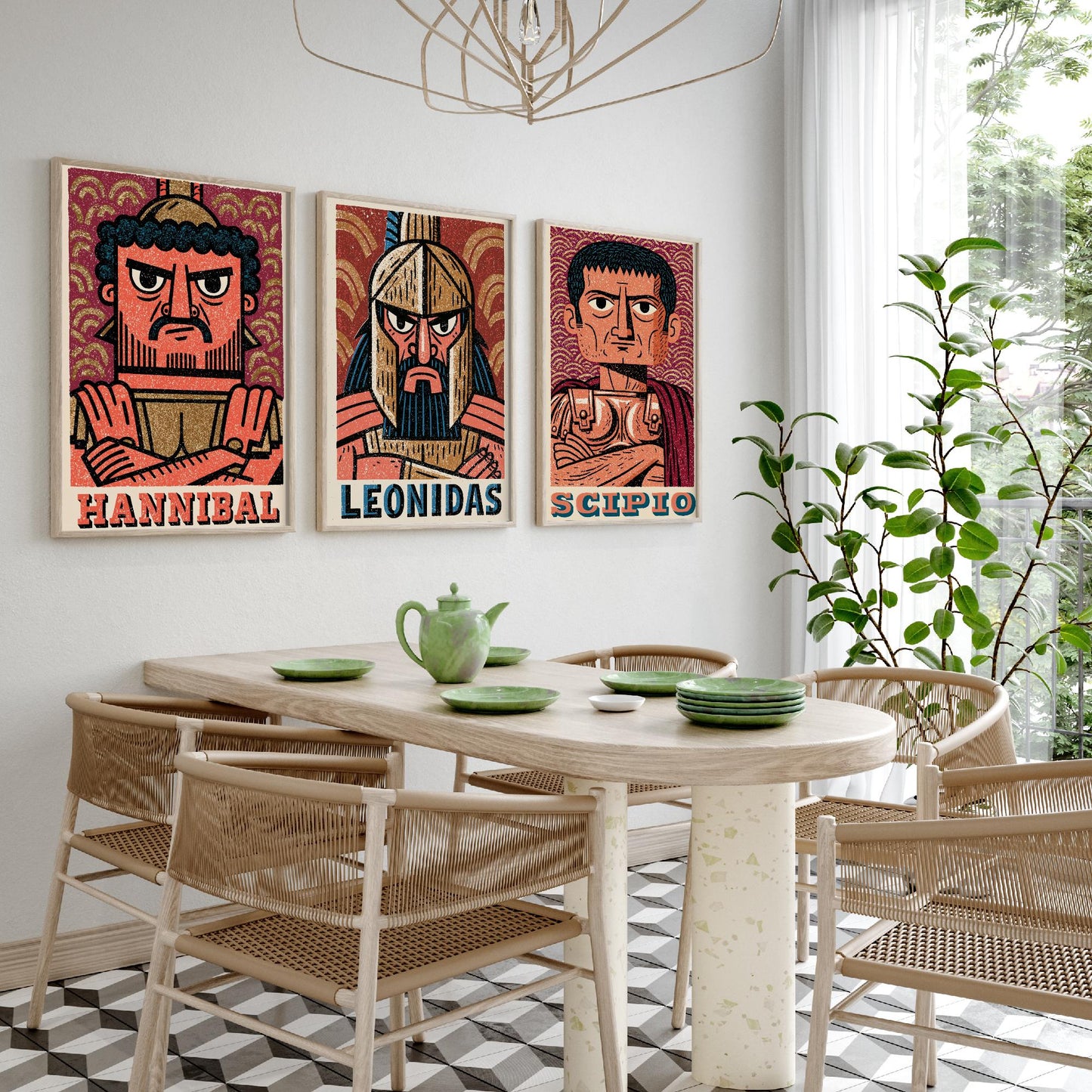 Ancient Commanders Set of Three Art Prints - Hannibal, Leonidas, Scipio - History Poster Wall Art Gift Illustration Decor