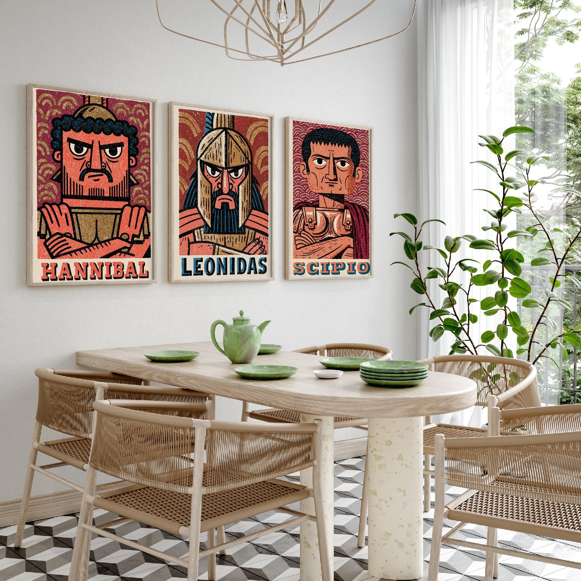 Ancient Commanders Set of Three Art Prints - Hannibal, Leonidas, Scipio - History Poster Wall Art Gift Illustration Decor