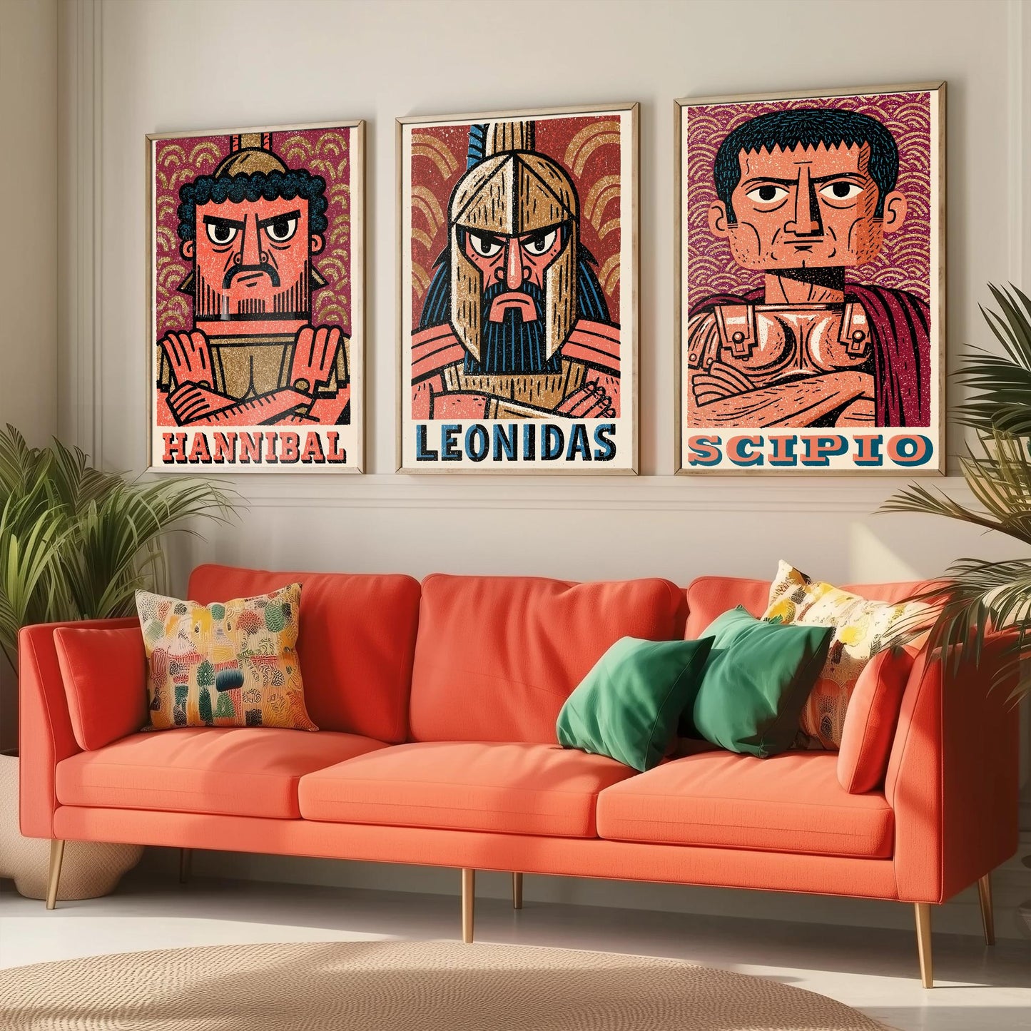 Ancient Commanders Set of Three Art Prints - Hannibal, Leonidas, Scipio - History Poster Wall Art Gift Illustration Decor