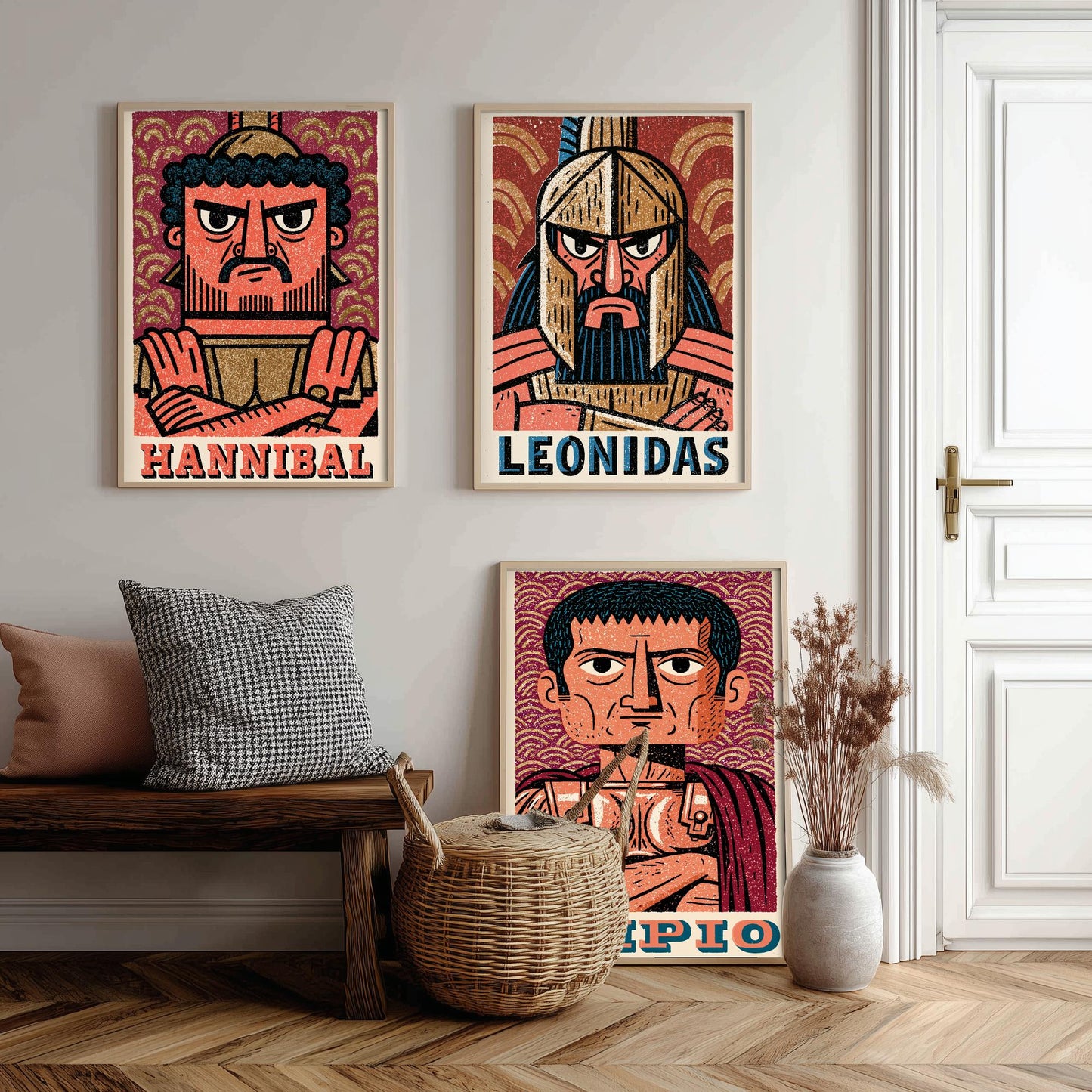 Ancient Commanders Set of Three Art Prints - Hannibal, Leonidas, Scipio - History Poster Wall Art Gift Illustration Decor