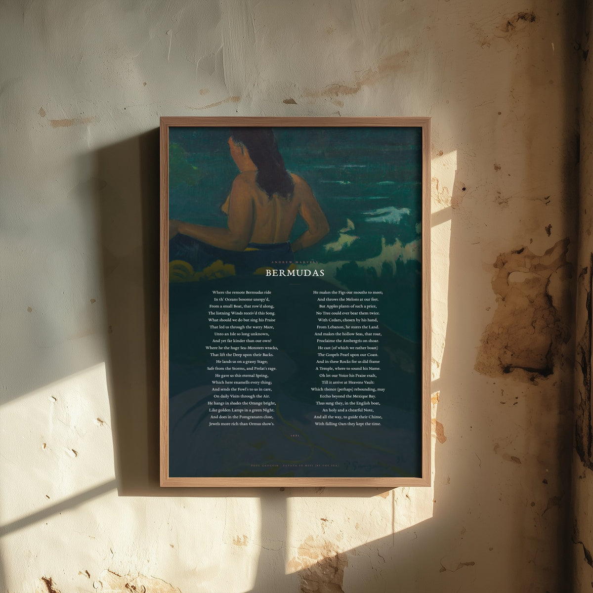 Bermudas by Andrew Marvell Art Print - Full Poem over Gauguin Fatata te Miti By the Sea Painting - Metaphysical Poetry Poster