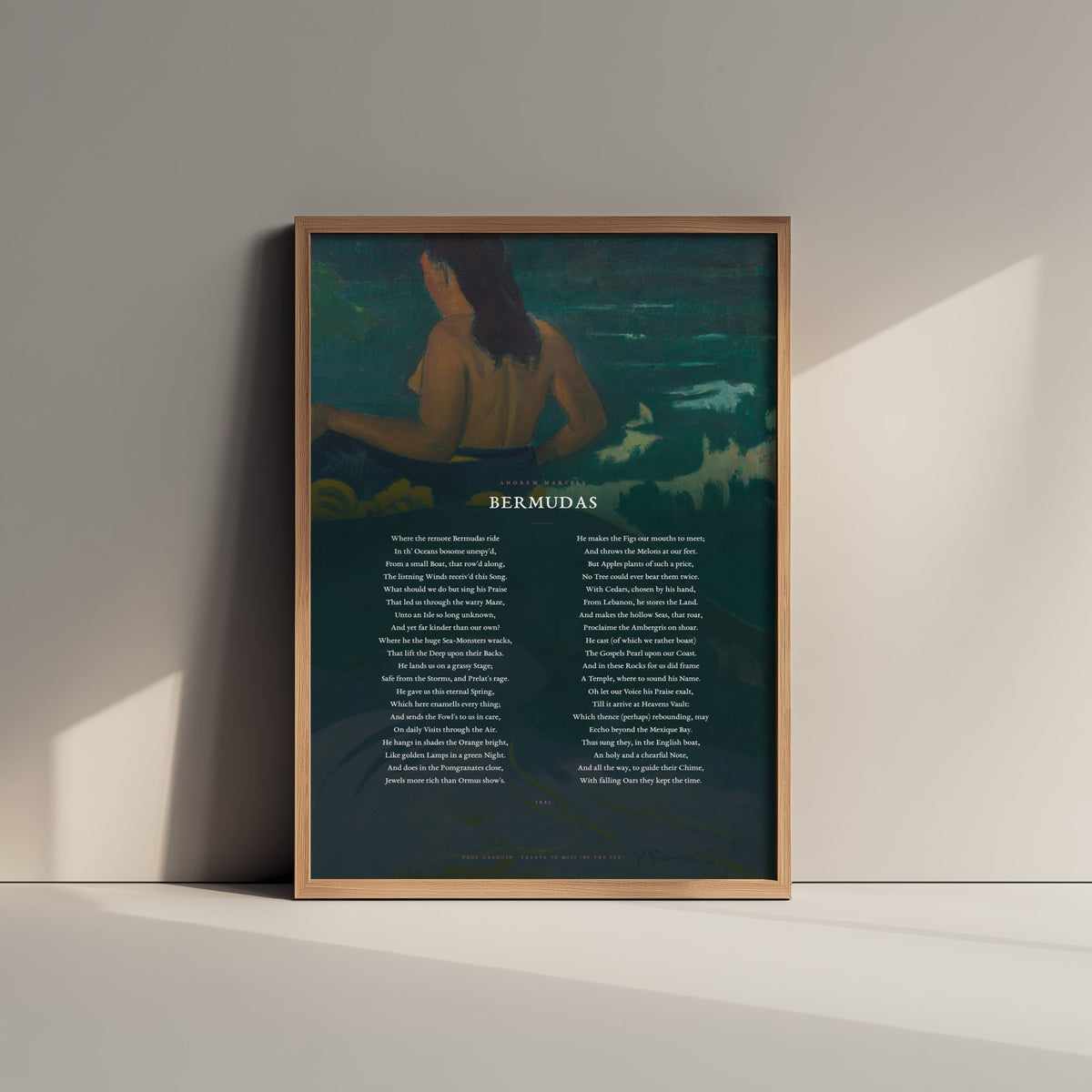 Bermudas by Andrew Marvell Art Print - Full Poem over Gauguin Fatata te Miti By the Sea Painting - Metaphysical Poetry Poster