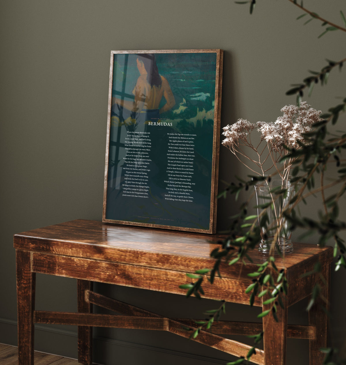 Bermudas by Andrew Marvell Art Print - Full Poem over Gauguin Fatata te Miti By the Sea Painting - Metaphysical Poetry Poster