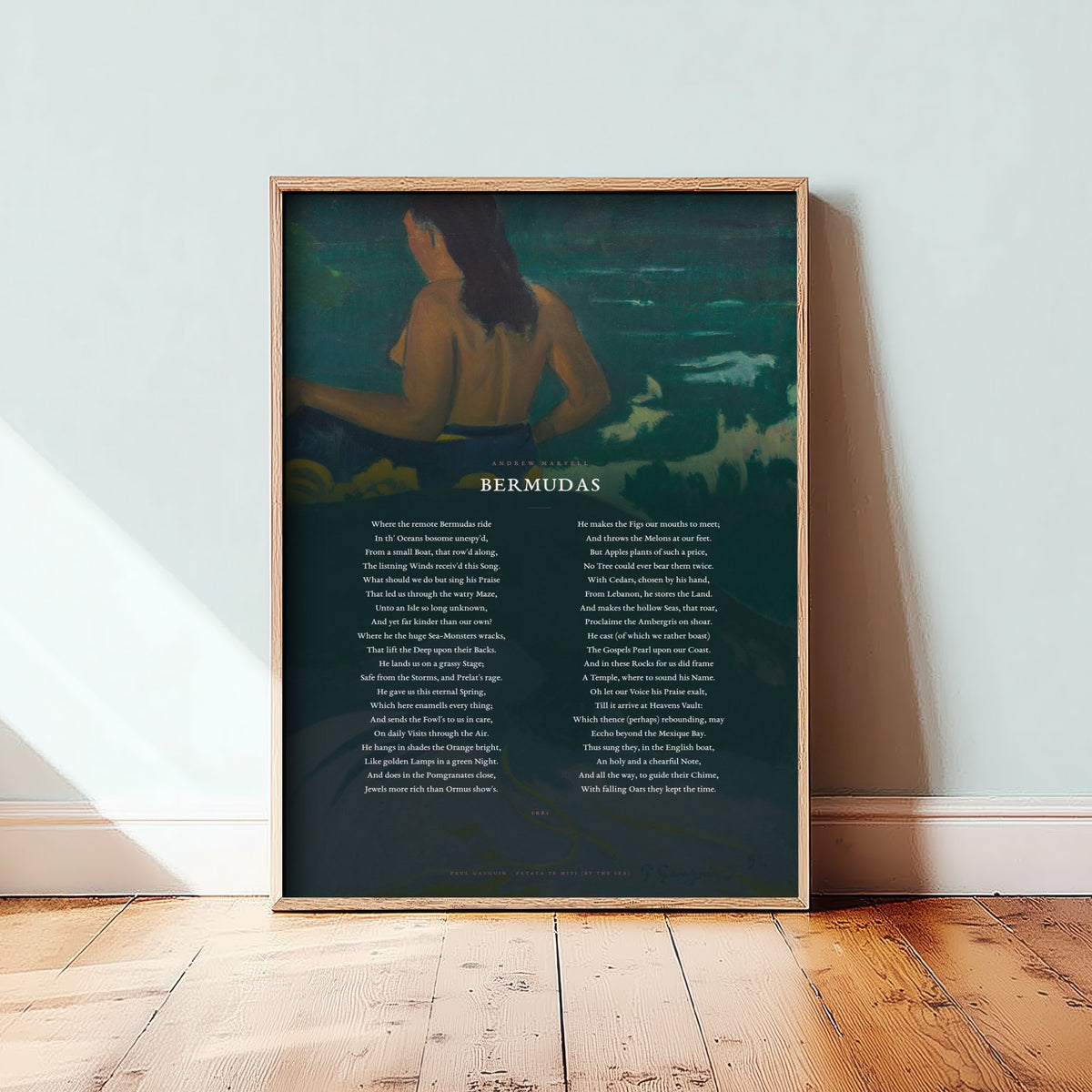 Bermudas by Andrew Marvell Art Print - Full Poem over Gauguin Fatata te Miti By the Sea Painting - Metaphysical Poetry Poster