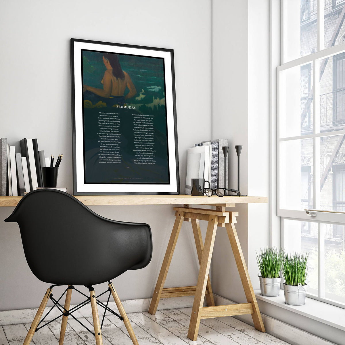 Bermudas by Andrew Marvell Art Print - Full Poem over Gauguin Fatata te Miti By the Sea Painting - Metaphysical Poetry Poster