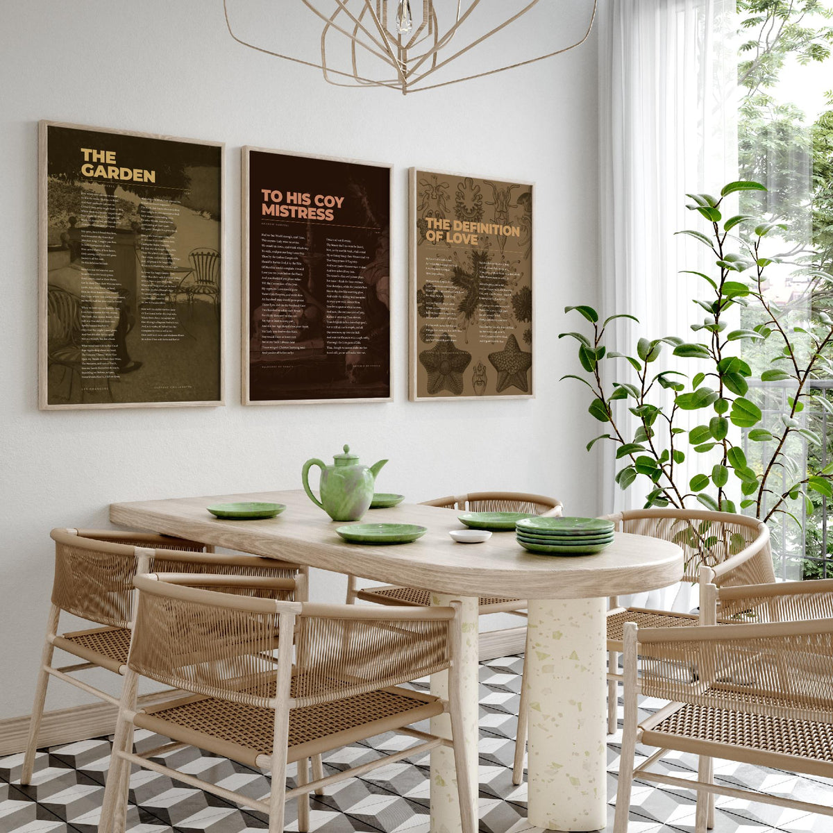 Andrew Marvell Set of Three Art Prints - To His Coy Mistress, The Garden, Definition of Love - Full Poems over Painting and Plate - Poster