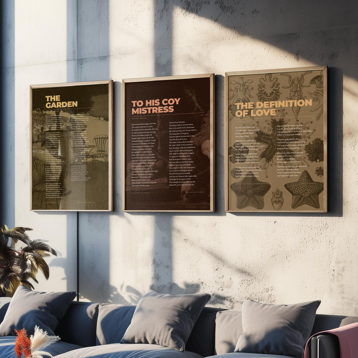 Andrew Marvell Set of Three Art Prints - To His Coy Mistress, The Garden, Definition of Love - Full Poems over Painting and Plate - Poster