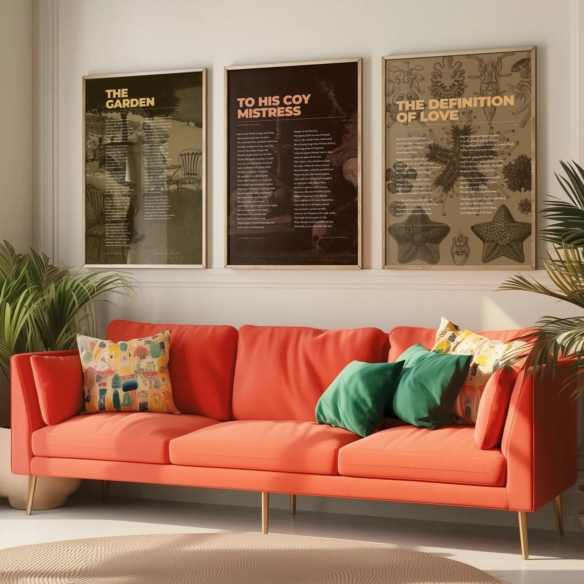 Andrew Marvell Set of Three Art Prints - To His Coy Mistress, The Garden, Definition of Love - Full Poems over Painting and Plate - Poster