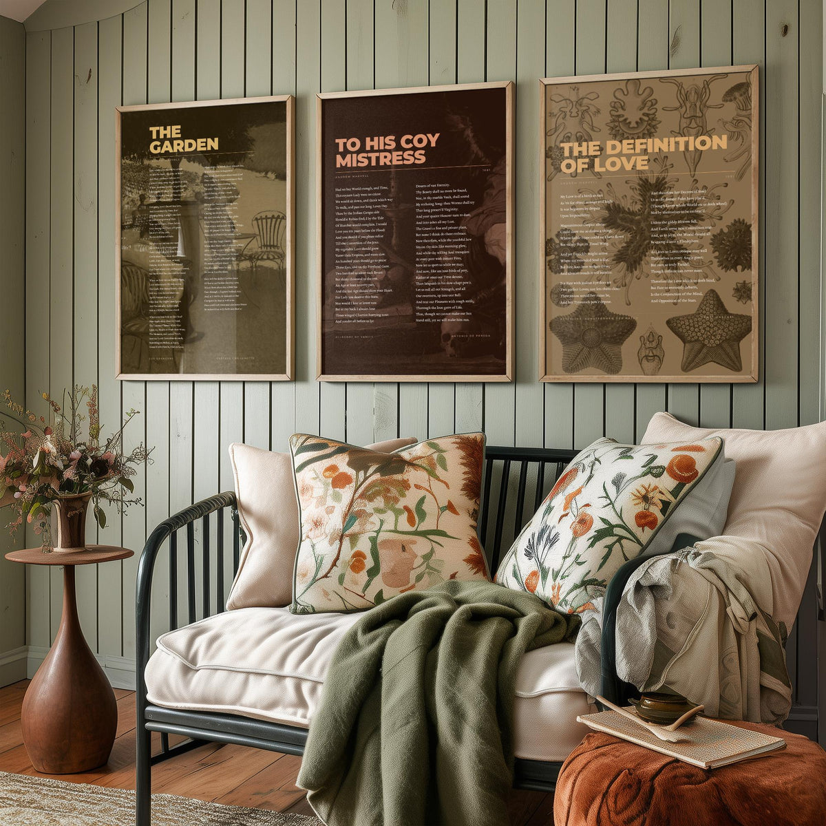 Andrew Marvell Set of Three Art Prints - To His Coy Mistress, The Garden, Definition of Love - Full Poems over Painting and Plate - Poster