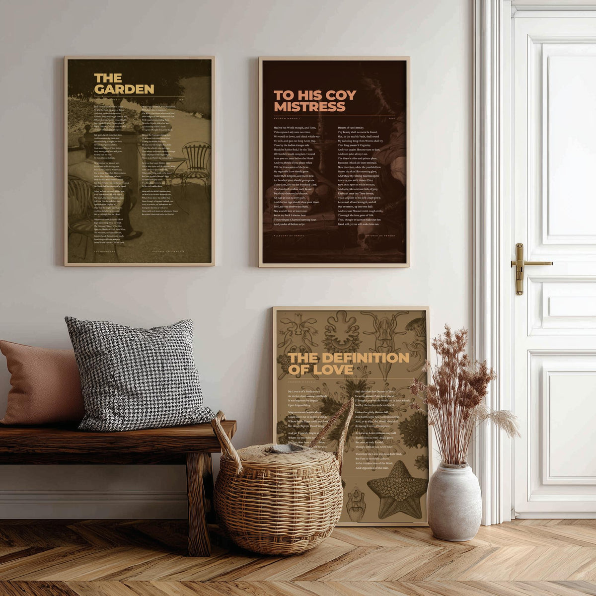 Andrew Marvell Set of Three Art Prints - To His Coy Mistress, The Garden, Definition of Love - Full Poems over Painting and Plate - Poster