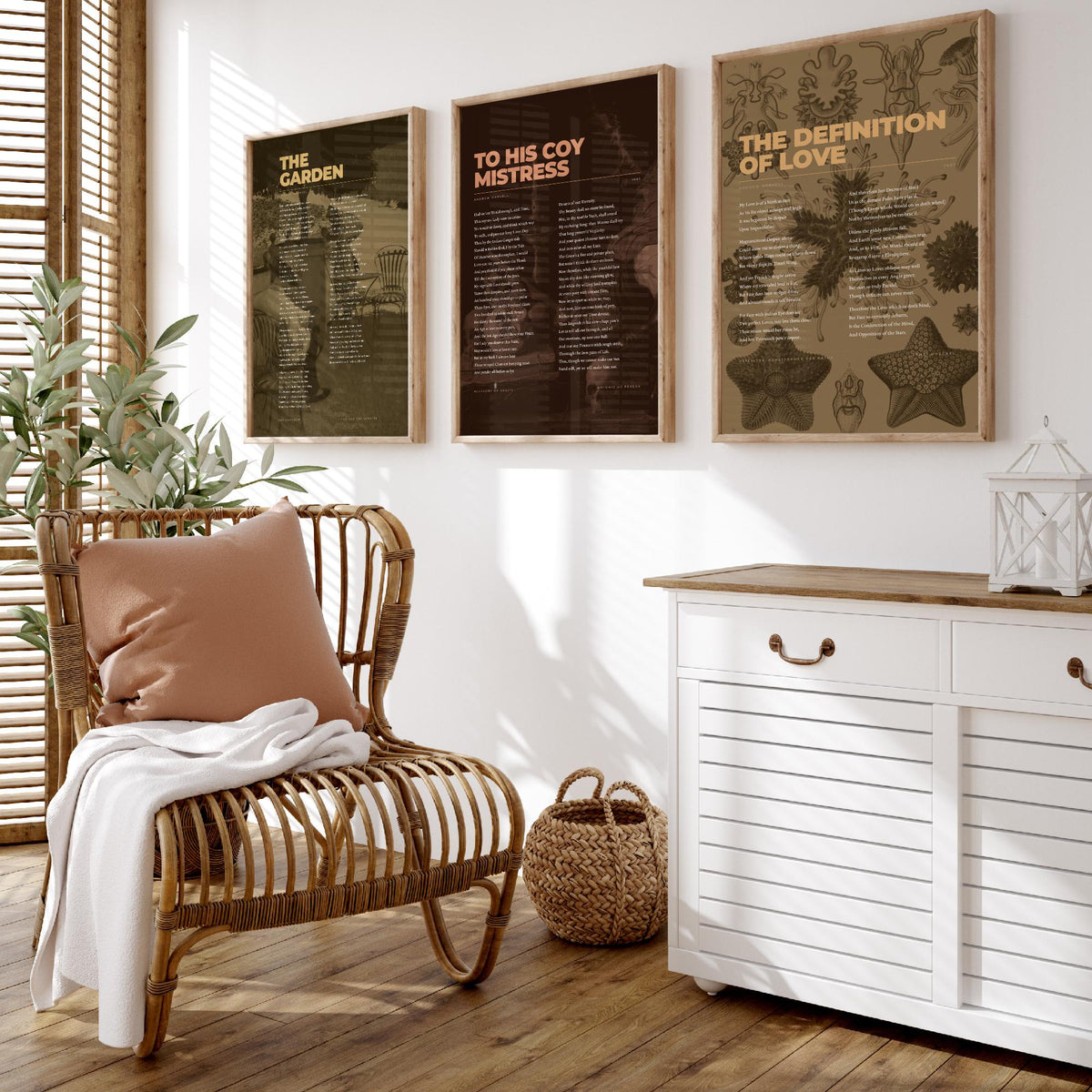Andrew Marvell Set of Three Art Prints - To His Coy Mistress, The Garden, Definition of Love - Full Poems over Painting and Plate - Poster
