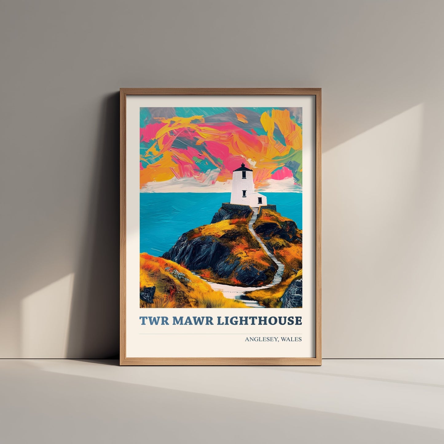 Twr Mawr Lighthouse Travel Poster - Anglesey Wales Art Print - Vibrant Llanddwyn Island Illustration 1/3
