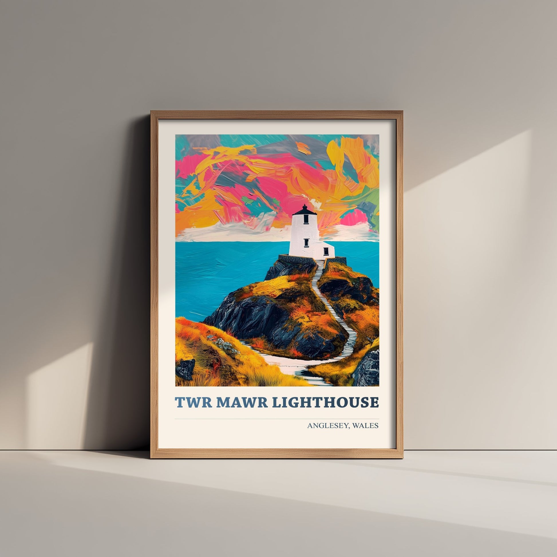Twr Mawr Lighthouse Travel Poster - Anglesey Wales Art Print - Vibrant Llanddwyn Island Illustration 1/3