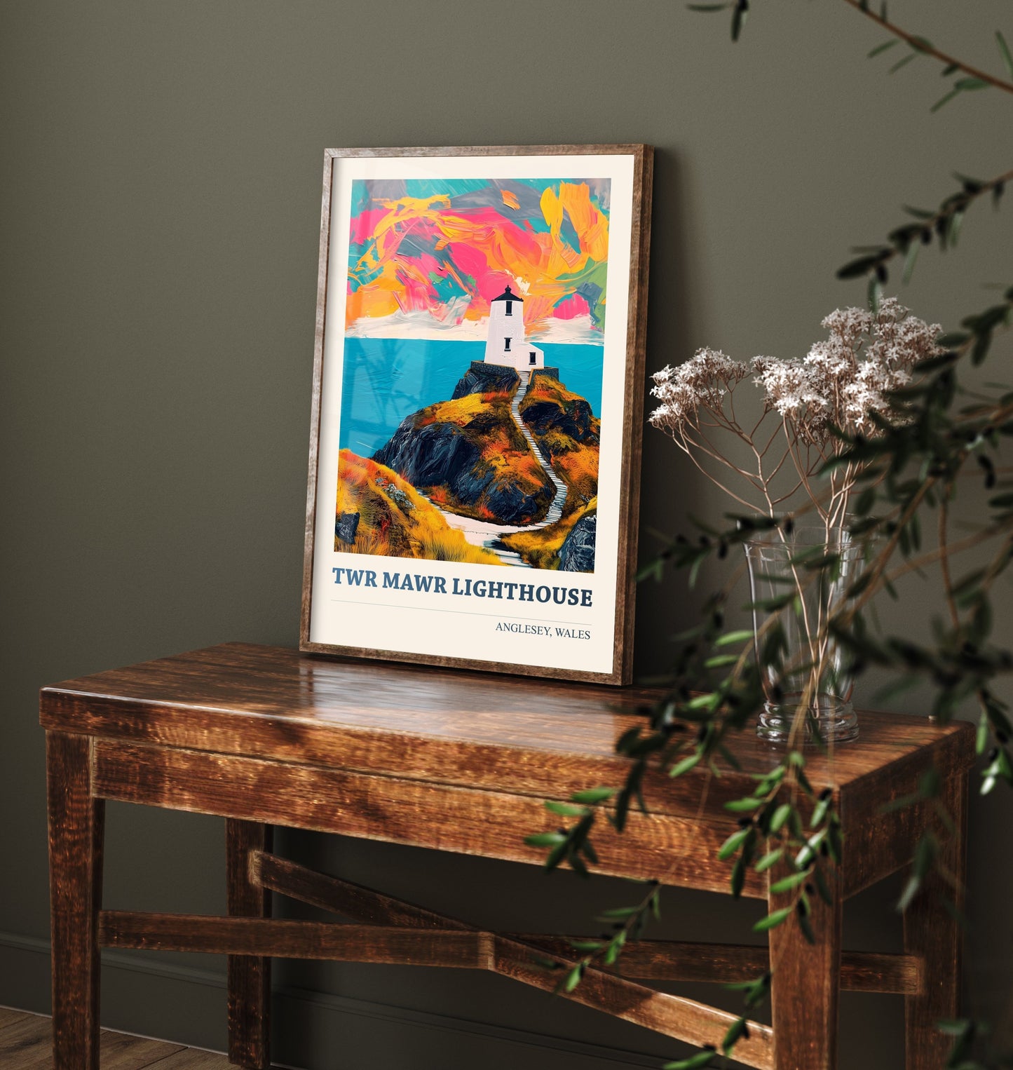 Twr Mawr Lighthouse Travel Poster - Anglesey Wales Art Print - Vibrant Llanddwyn Island Illustration 1/3