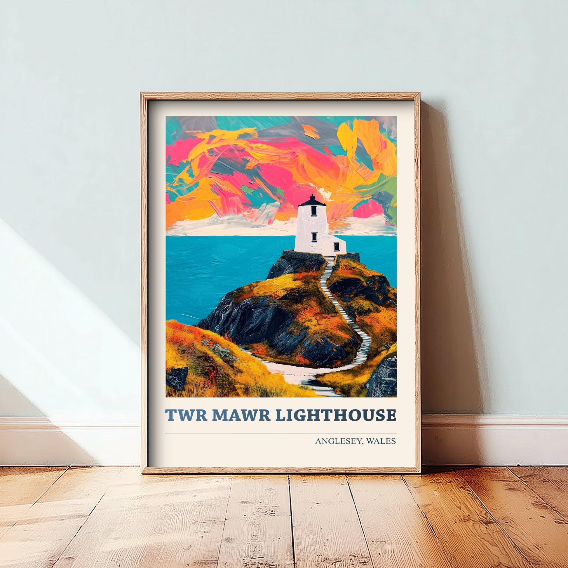 Twr Mawr Lighthouse Travel Poster - Anglesey Wales Art Print - Vibrant Llanddwyn Island Illustration 1/3