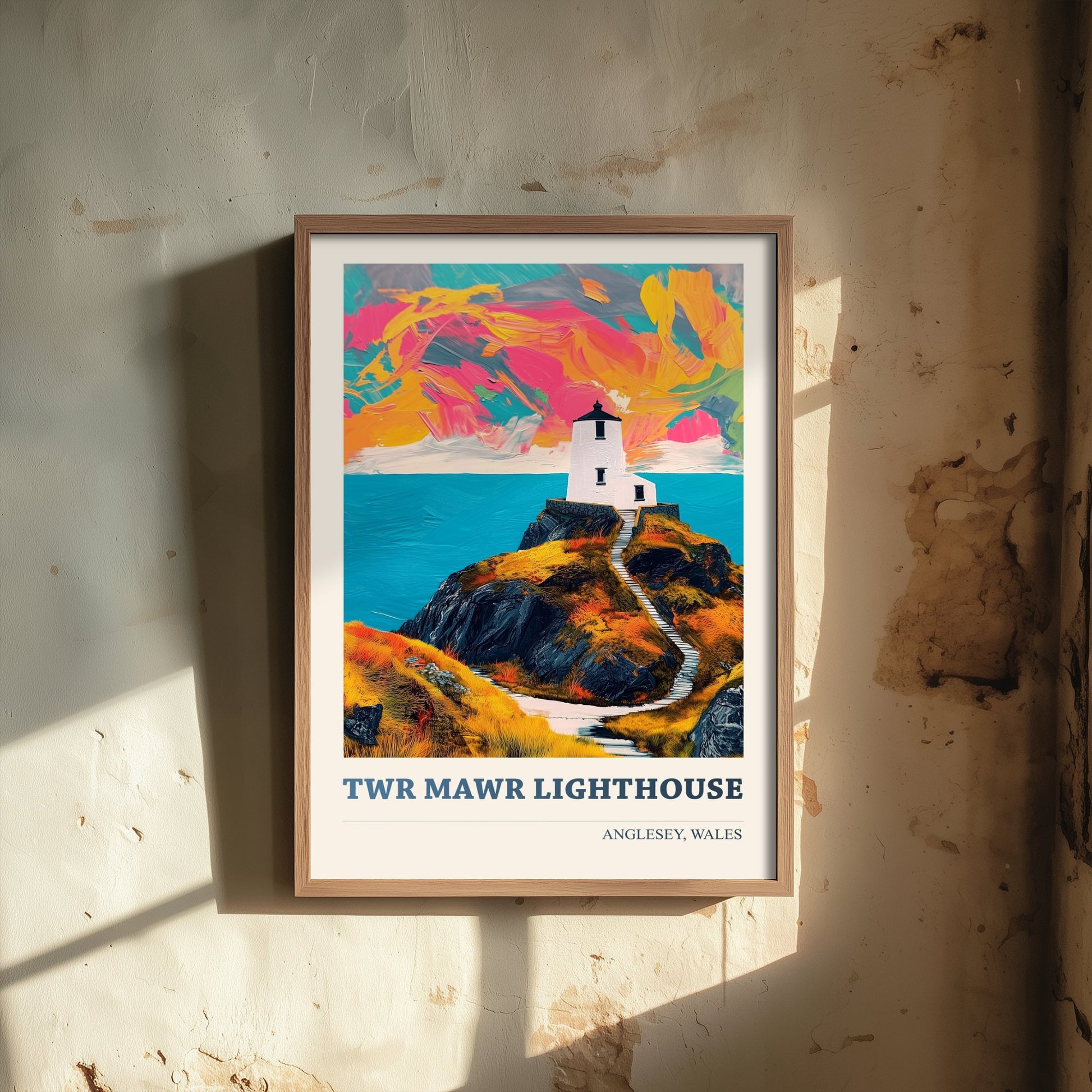 Twr Mawr Lighthouse Travel Poster - Anglesey Wales Art Print - Vibrant Llanddwyn Island Illustration 1/3
